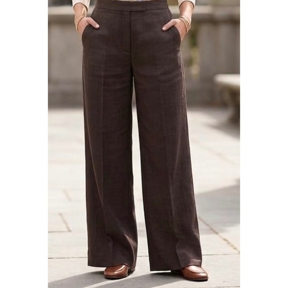 Ann Taylor Womens Brown Wide Leg Rayon Ramie Blend Trousers Size 8